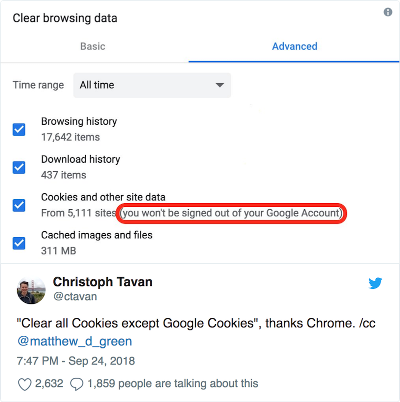 alt:Google Chrome cookies tweet