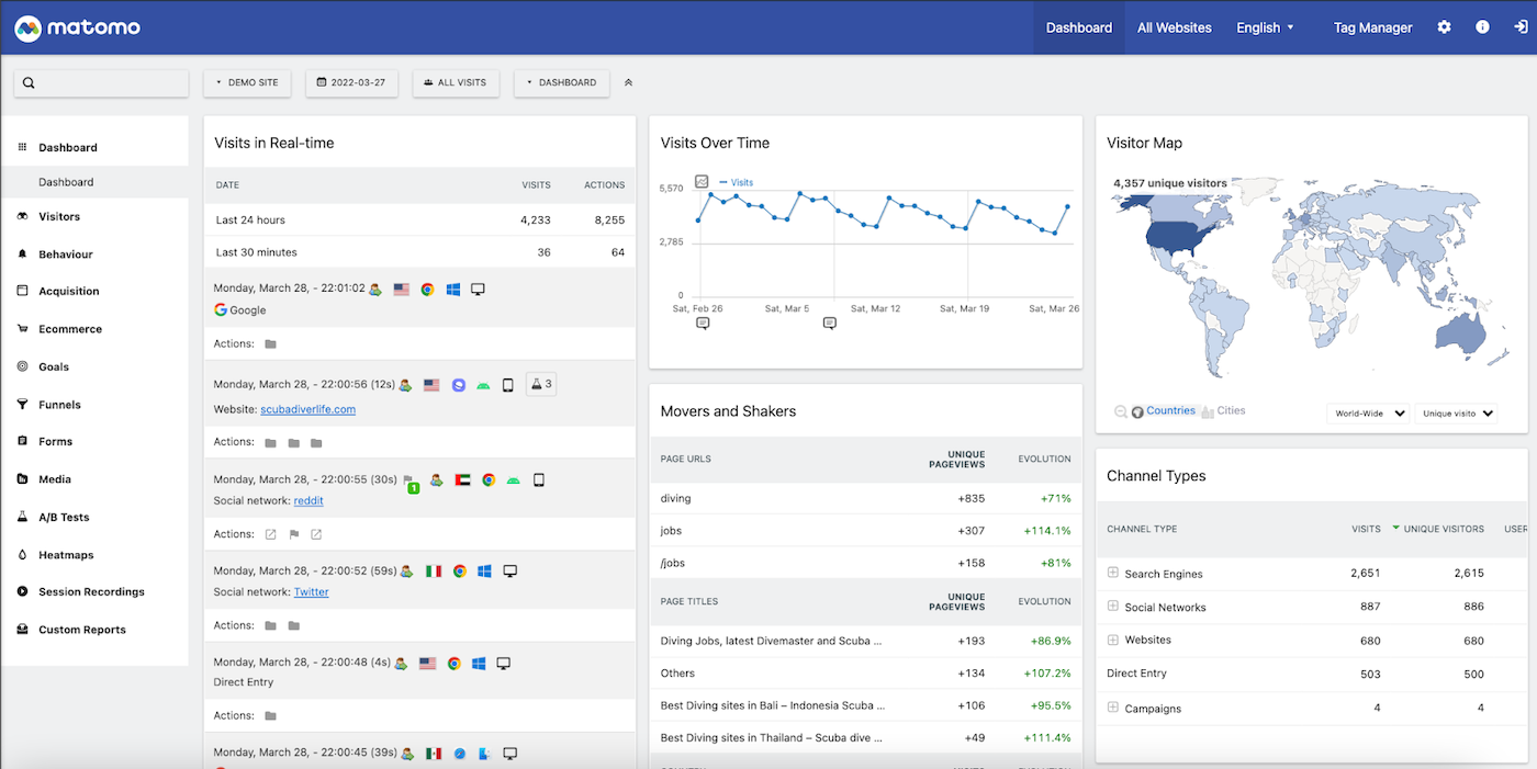 Matomo dashboard