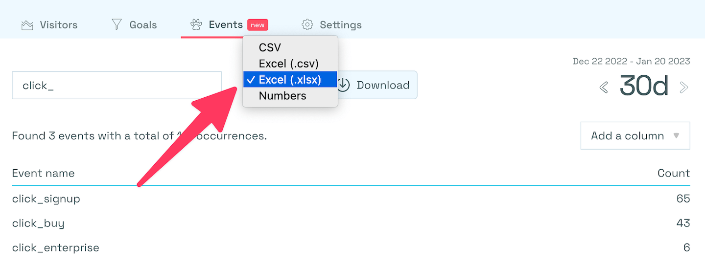 How to export to Excel with the Events Explorer in Simple Analytics